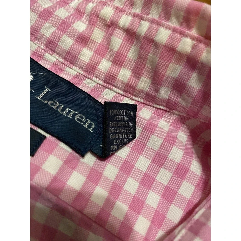 Polo Ralph Lauren Custom Fit Button Down LS Gingham Shirt Large Pink Blue Pony